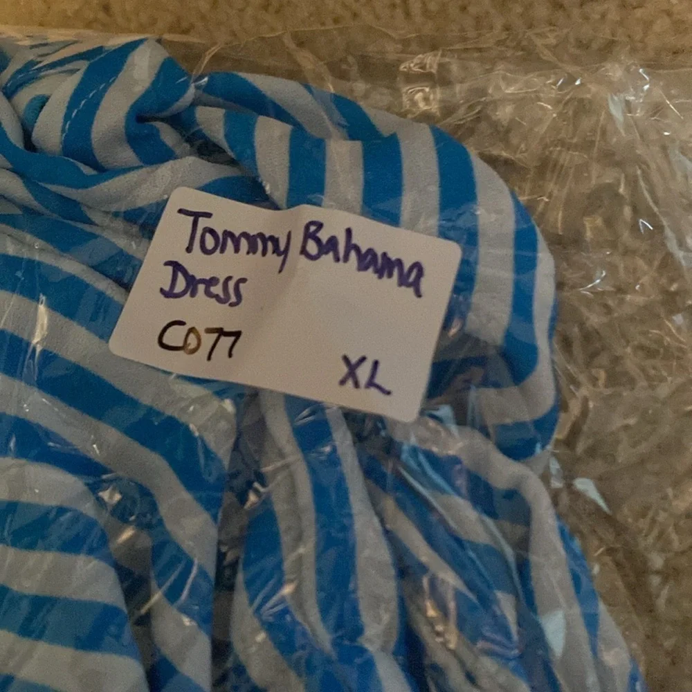 Tommy Bahama Blue White Striped Palm Party Off-the-shoulder Midi Dress Size XL - Picture 13 of 13